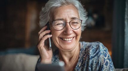 An elderly person using a smartphone, representing digital inclusion, communication, and modern lifestyle among seniors. Perfect for healthcare posters, tech ads, and educational materials.