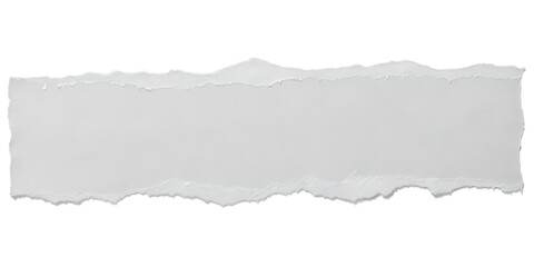 A single piece of torn white paper with rough jagged edges isolated on a transparent background for creative design projects isolated on transparent background