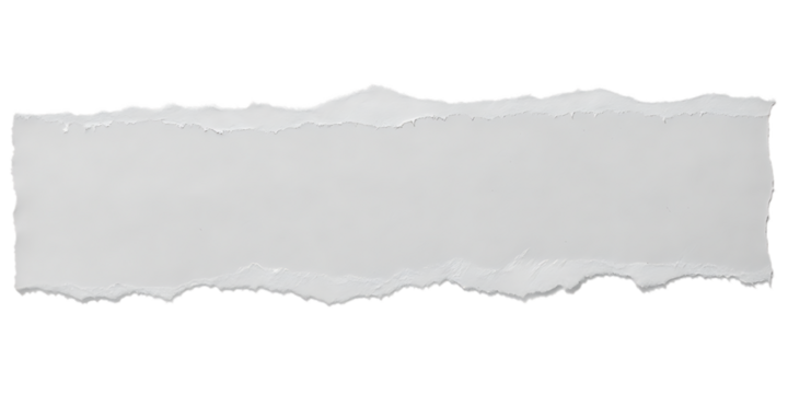 A single piece of torn white paper with rough jagged edges isolated on a transparent background for creative design projects isolated on transparent background