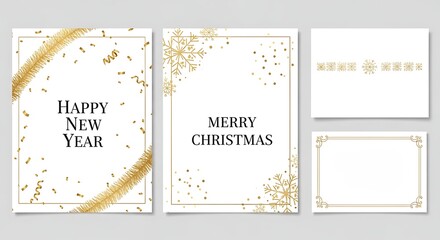 Happy new year and merry christmas cards isolated on white background