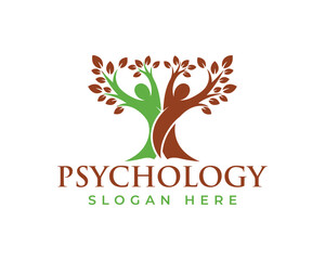 Fototapeta premium Psychology logo with two people as a tree, isolated on white background