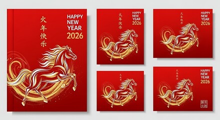 Vibrant chinese new year 2026 cards with golden horse designs