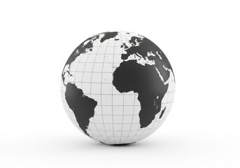 Fototapeta premium Black and white globe with continents and labels isolated on transparent background