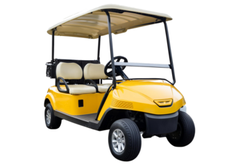 Yellow Golf carts isolated on a transparent or white background