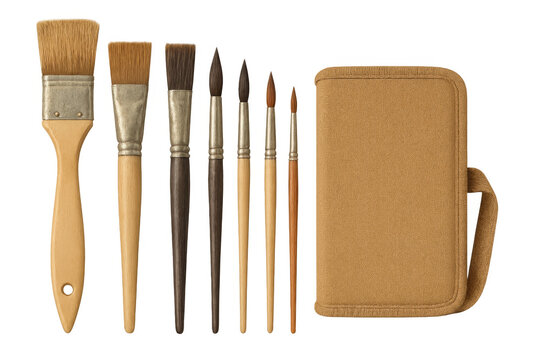 Artist paintbrushes and brush holder set, preparing for creative painting art hobby with new tools