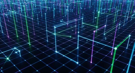 Abstract digital network of interconnected lines and nodes in cyberspace.