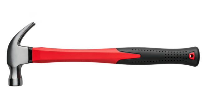 Modern Claw Hammer With Red And Black Handle Isolated On Black