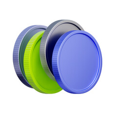 3D icon of various cryptocurrency coins lined up For representing different cryptocurrencies, altcoins, crypto portfolio diversification, and digital assets overview.