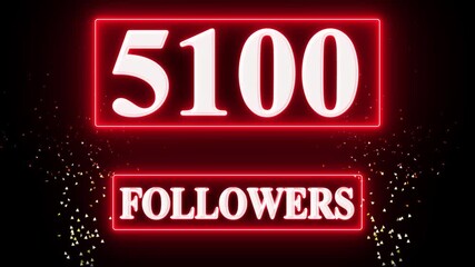Thank you for 5100 followers. Celebrate with your fans ,Congratulations Social media 5100 followers counting notification icon animation on alpha channel - Powered by Adobe