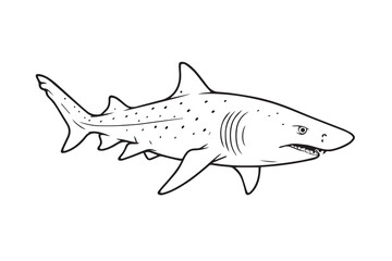 A minimalist black and white vector of a sand shark swimming gracefully, symbolizing marine strength, deep-sea life, and the beauty of underwater wildlife.