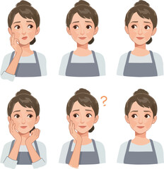 Woman Various Emotions Flat Vector Illustration With Apron Simple Clean Design