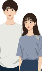 Young Couple White T Shirt Blue Shirt Isolated White Background