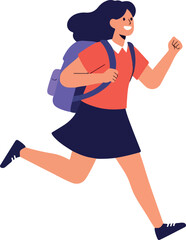 Young Girl With Backpack Running Joyfully Flat Design Vector