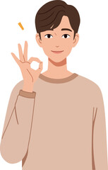 Young Man Gesturing OK Sign Flat Design Isolated Illustration
