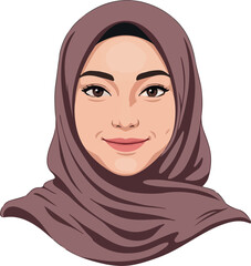 Young Woman Wearing Purple Hijab Smiling Warmly Vector Illustration