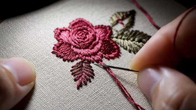 Hand Embroidery Crafting Rose Flower With Needle and Thread