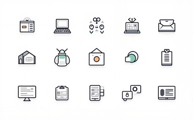 Working from home icon set. Containing remote work, work online, freelancing, home office, digital nomad, portfolio and more. Solid vector icons collection. High quality