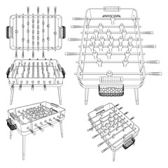 Football And Soccer Table Game Vector. Illustration Of Foosball Table Game Isolated On White Background.