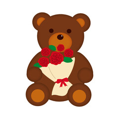 薔薇の花束を持っているテディベア