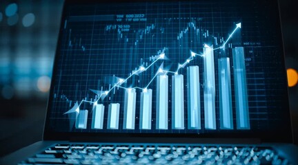 A digital currency growth chart showing an upward trend in value. The chart illustrates the increasing value of digital assets over time, highlighting trends in cryptocurrency and financial progress. - Powered by Adobe