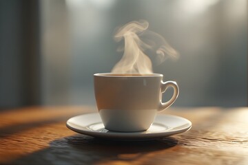 cup of coffee on wooden table