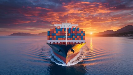 Container cargo ship sailing on the sea.