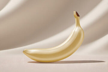 A ripe banana placed on a simple background, offering a natural and refreshing appeal. The banana showcases a bright yellow hue, signifying freshness and health.