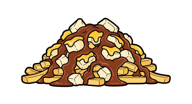 Cartoon poutine with fries cheese curds and brown gravy
