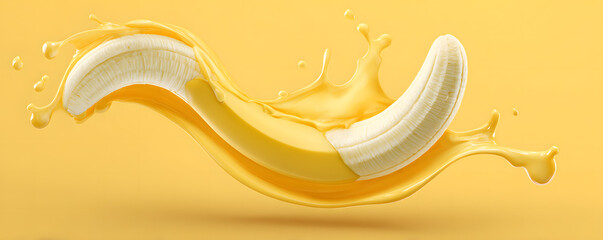 A banana with a splash of liquid