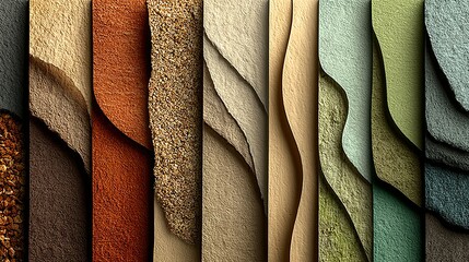 Various textured fabrics in different colors arranged vertically showing abstract wavy patterns.