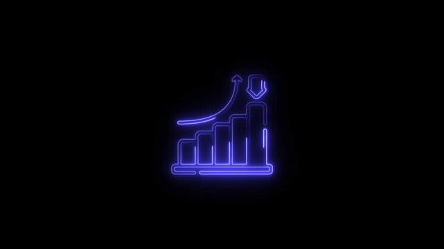 Blue Neon Outline of Bar Chart with Upward Trend and Downward Arrow on Black Background graph statistics