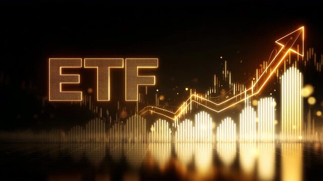 ETF上昇を示す金色の大型価格チャート図