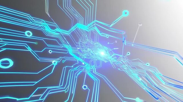 Futuristic blue circuitry lines and abstract digital network technology background, glowing electronic pattern, dynamic energy flow, modern innovation