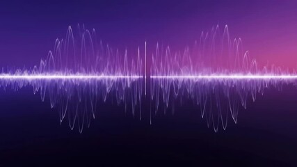 Abstract sound wave visualization with audio spectrum on purple background. - Powered by Adobe