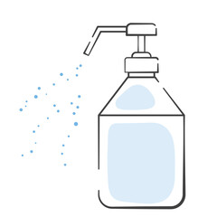 シンプルなアルコールスプレーボトルのイラスト　霧状の消毒液が出ているところ