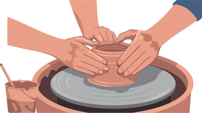 Hands Shaping Clay On Pottery Wheel Minimalist Illustration Art