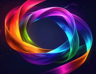 Colorful, swirling ribbons form circle against dark cosmic space
