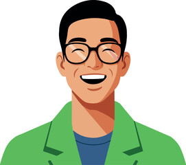 Obraz premium Happy Man Wearing Glasses and Green Jacket Flat Design Isolated