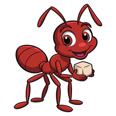 Red ant holding cube of sugar illustration detailed vector artwork perfect for cartoon design sweet insect concept or creative food themed graphic design