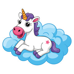 Unicorn laying on cloud vector illustration isolated on white background perfect for fantasy magical creature kids designs dreamy whimsical artwork