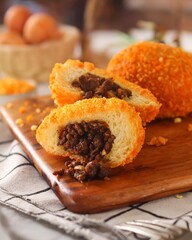 Crispy Fried Meat Bread Bun Inside View
