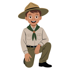 Vector illustration of boy in park ranger uniform isolated on white background ideal for educational forest adventure wildlife or nature themed creative design