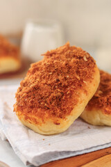 Asian Savory Floss Bread Bun Closeup