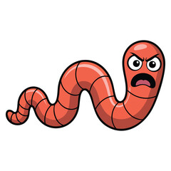 Vector illustration of earthworm with angry face isolated design suitable for cartoon insect soil garden animal or creative nature themed artwork
