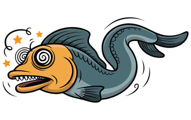 Vector illustration of eel with dizzy face cartoon style isolated on white background ideal for playful comic aquatic themed marine character designs