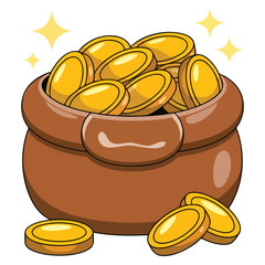Vector illustration of gold coins isolated on white background suitable for treasure finance wealth money saving investment or currency themed artwork