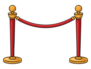Vector illustration of golden barrier entrance gate with red rope isolated on white background suitable for vip event ceremony luxury or red carpet theme