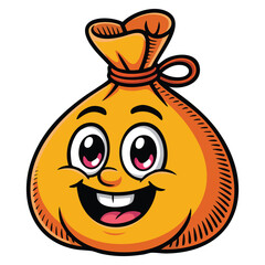 Vector illustration of happy face on a bag isolated on white background ideal for playful cartoon design, packaging, or cheerful themed creative artwork