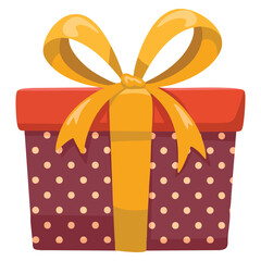 Vector illustration of luxury gift package with golden ribbon dot wrapping paper on present box perfect for holiday celebration design or decorative art