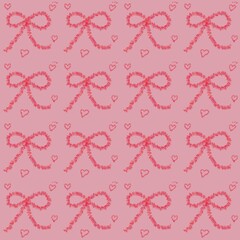 Hand Drawn Pink Bow Seamless Pattern - Seamless Pattern bow in pink - Seamless file leaf bow - Pink bows textile and paper printing 